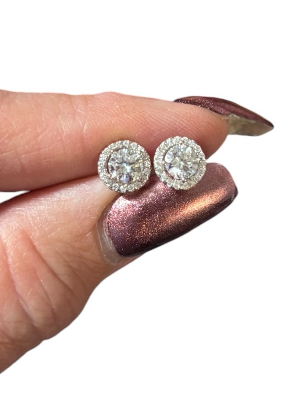 Classic Round Halo Moissanite Sterling Silver Stud Earrings